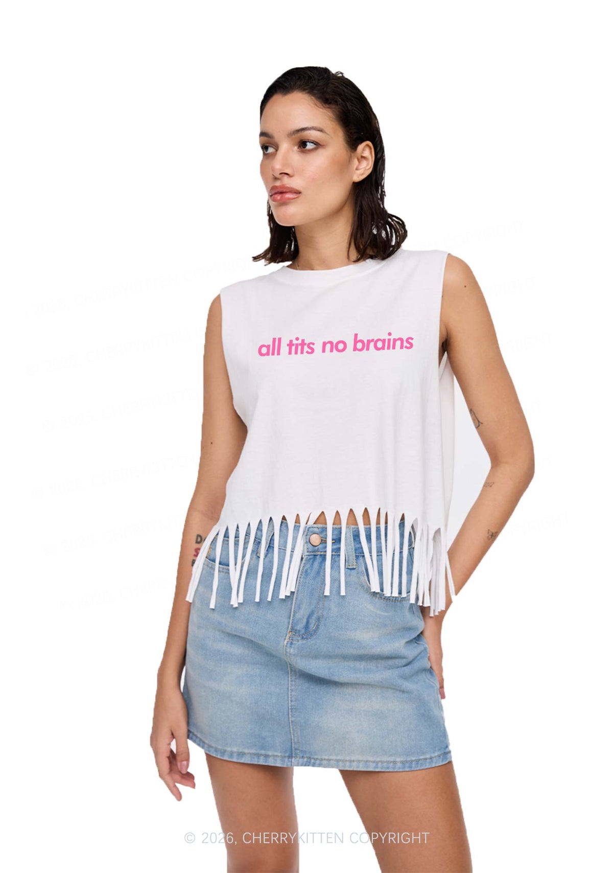 All Txts No Brains Y2K Fringe Tank Top Cherrykitten