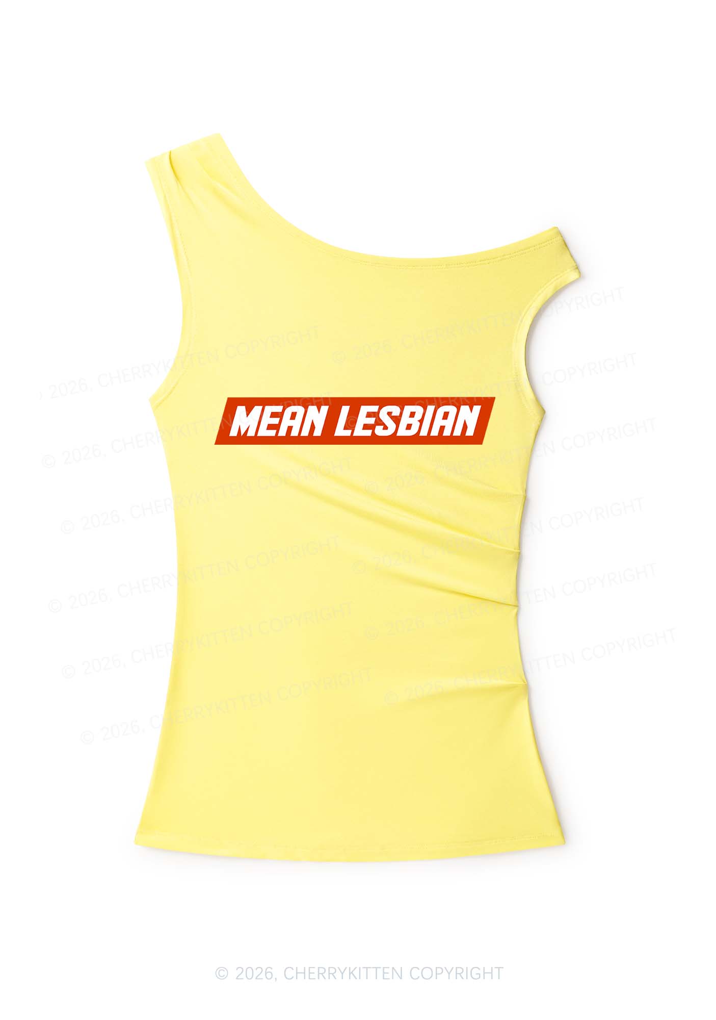 Mean Lesbian Pride Y2K Off Shoulder Tank Top Cherrykitten