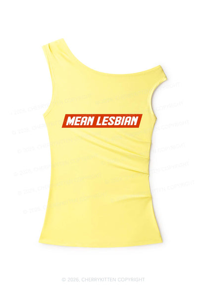 Mean Lesbian Pride Y2K Off Shoulder Tank Top Cherrykitten