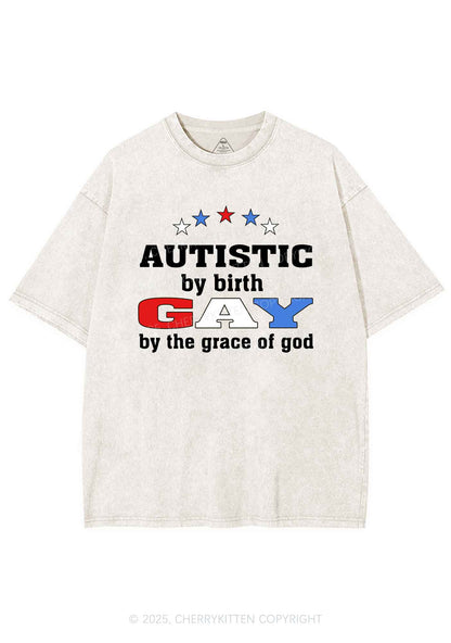 Autistic By Birth Gay Pride Y2K Shirts Washed Tee Cherrykitten