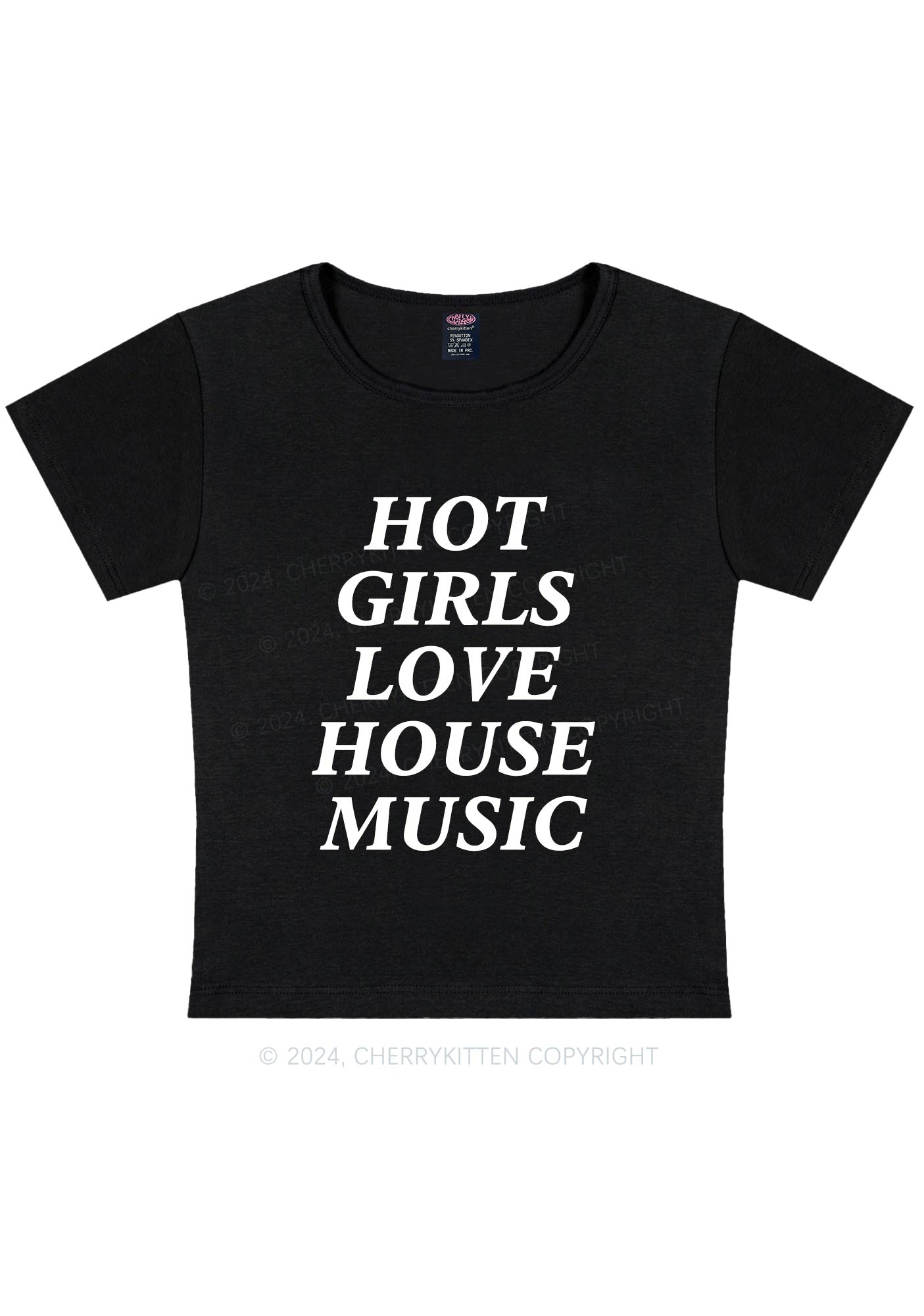 Girls Love House Music Y2K Baby Tee Cherrykitten
