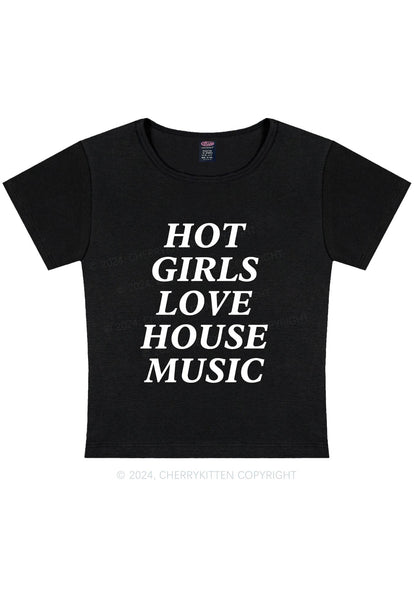 Girls Love House Music Y2K Baby Tee Cherrykitten
