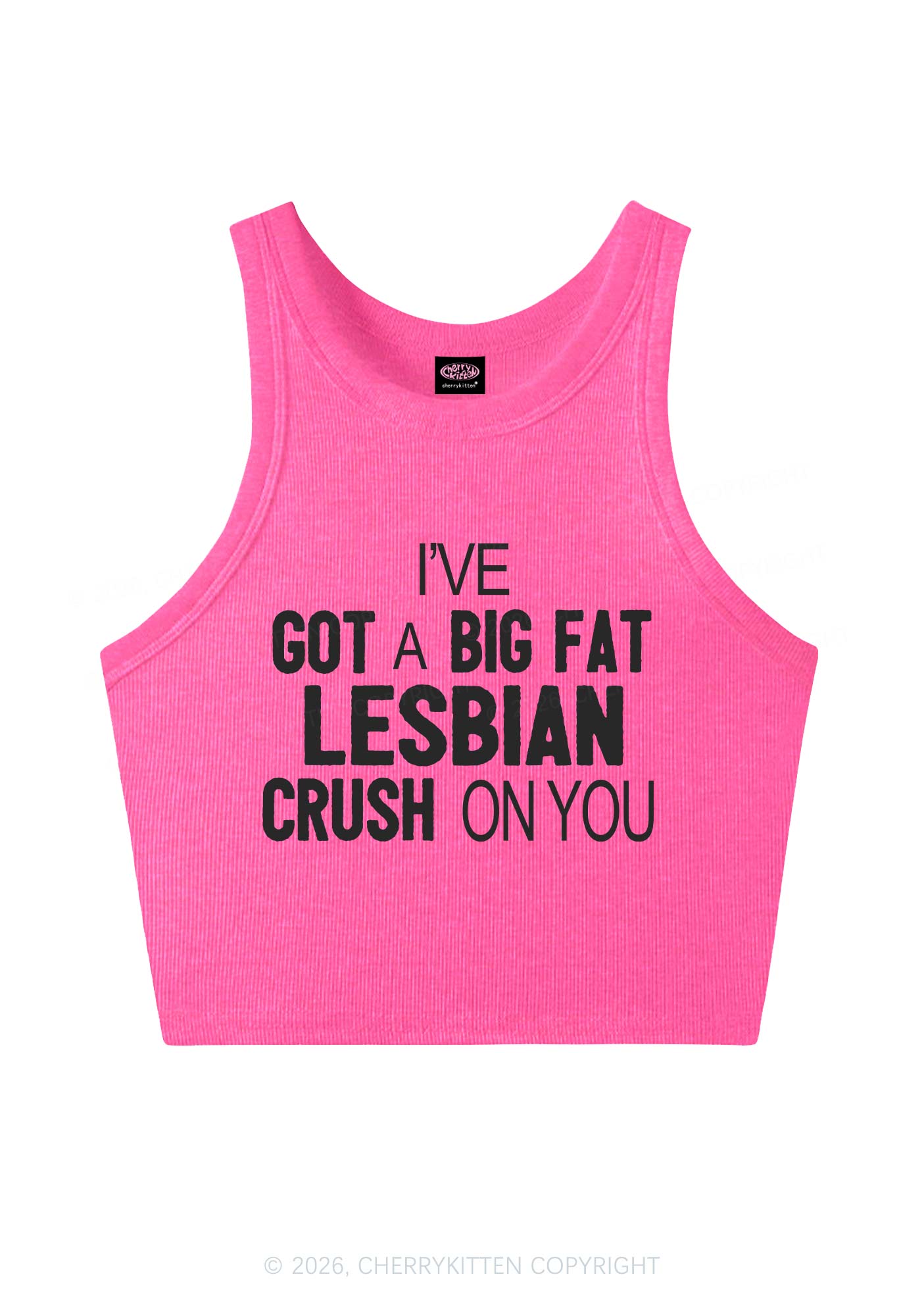 Big Fat Lesbian Crush Pride Y2K Crop Tank Top Cherrykitten