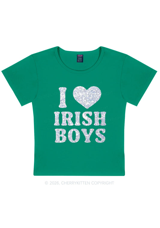 Glitter I Love Irish Boys St Patricks Y2K Baby Tee Cherrykitten