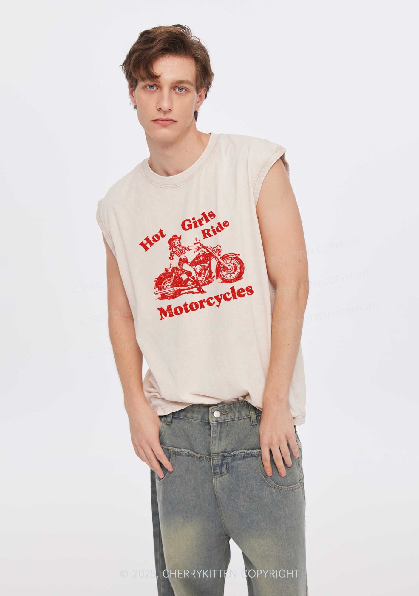 Hot Girls Ride Motorcycles Y2K Washed Muscle Tank Cherrykitten