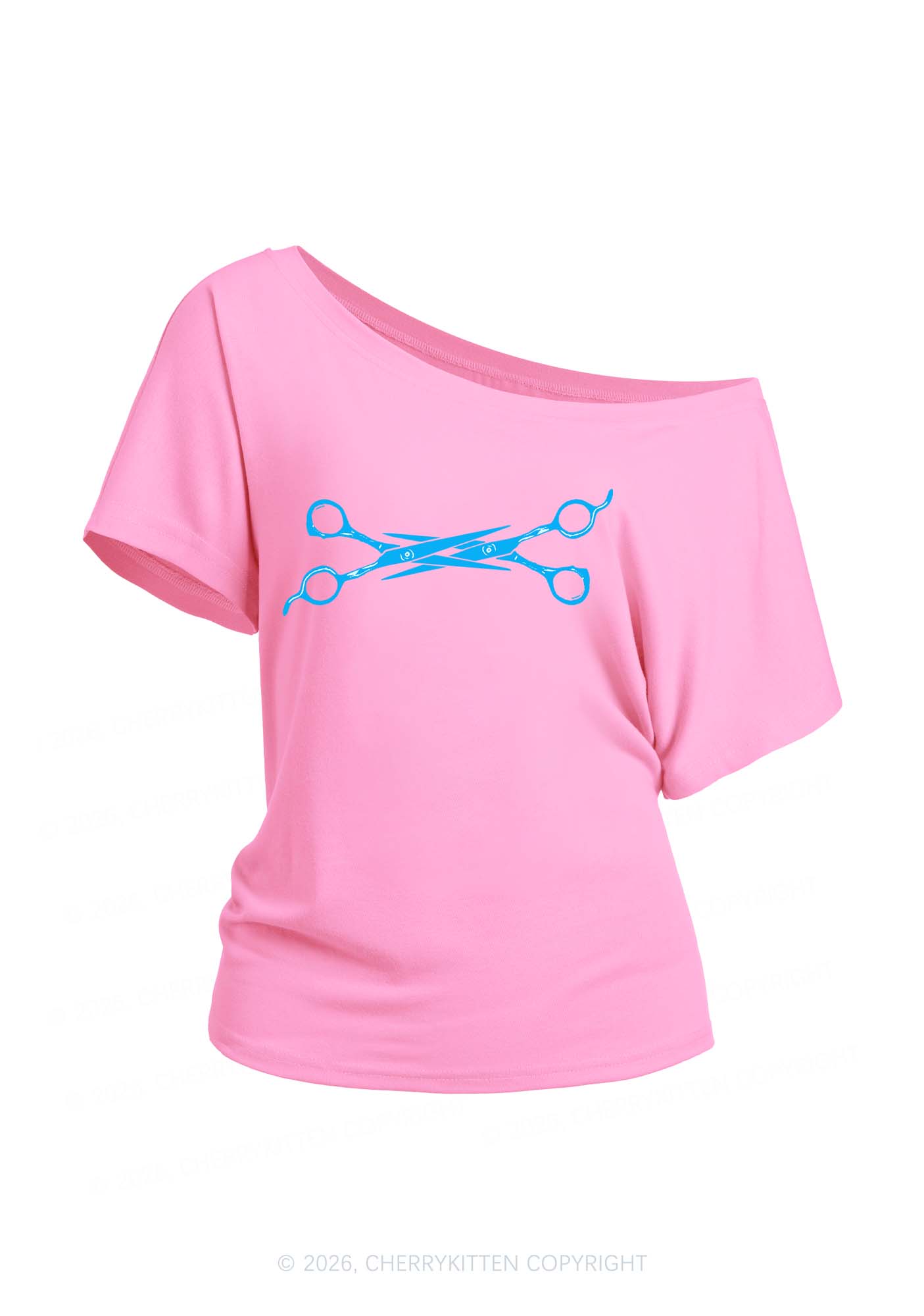 Pink Scissor Pride Y2K Off Shoulder Tee Cherrykitten