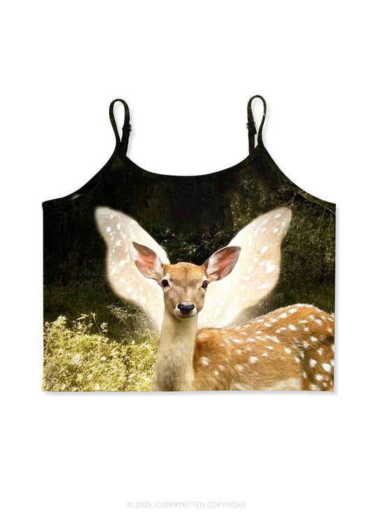 Forest Deer Y2K Print Cami Crop Top Cherrykitten