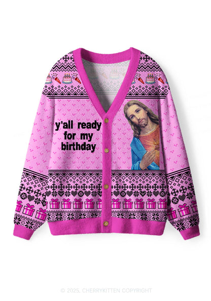 Jesus Birthday Y2K Christmas Cardigan Knit Sweatshirt Cherrykitten