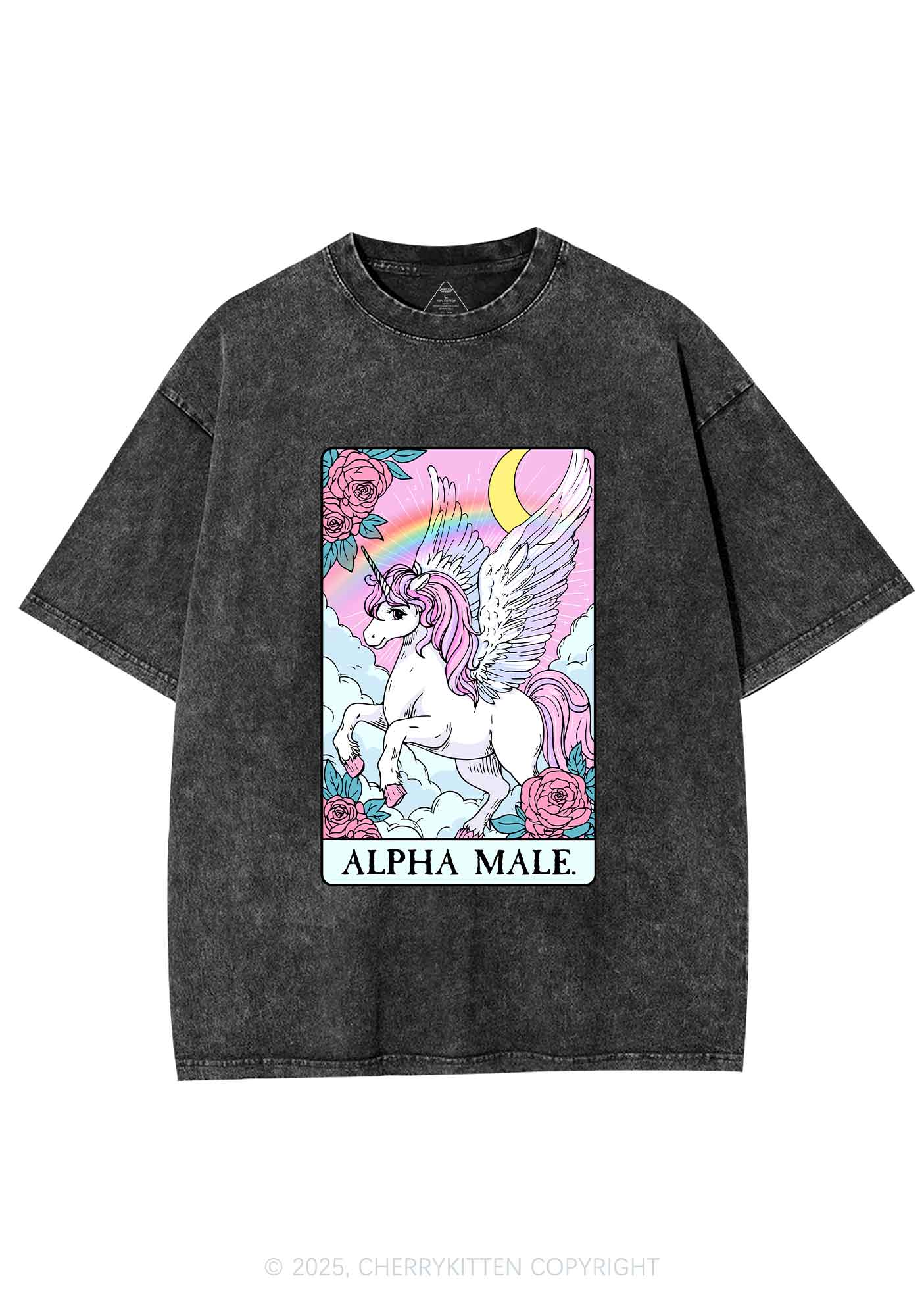 Rose Unicorn Alpha Male Y2K Shirts Washed Tee Cherrykitten