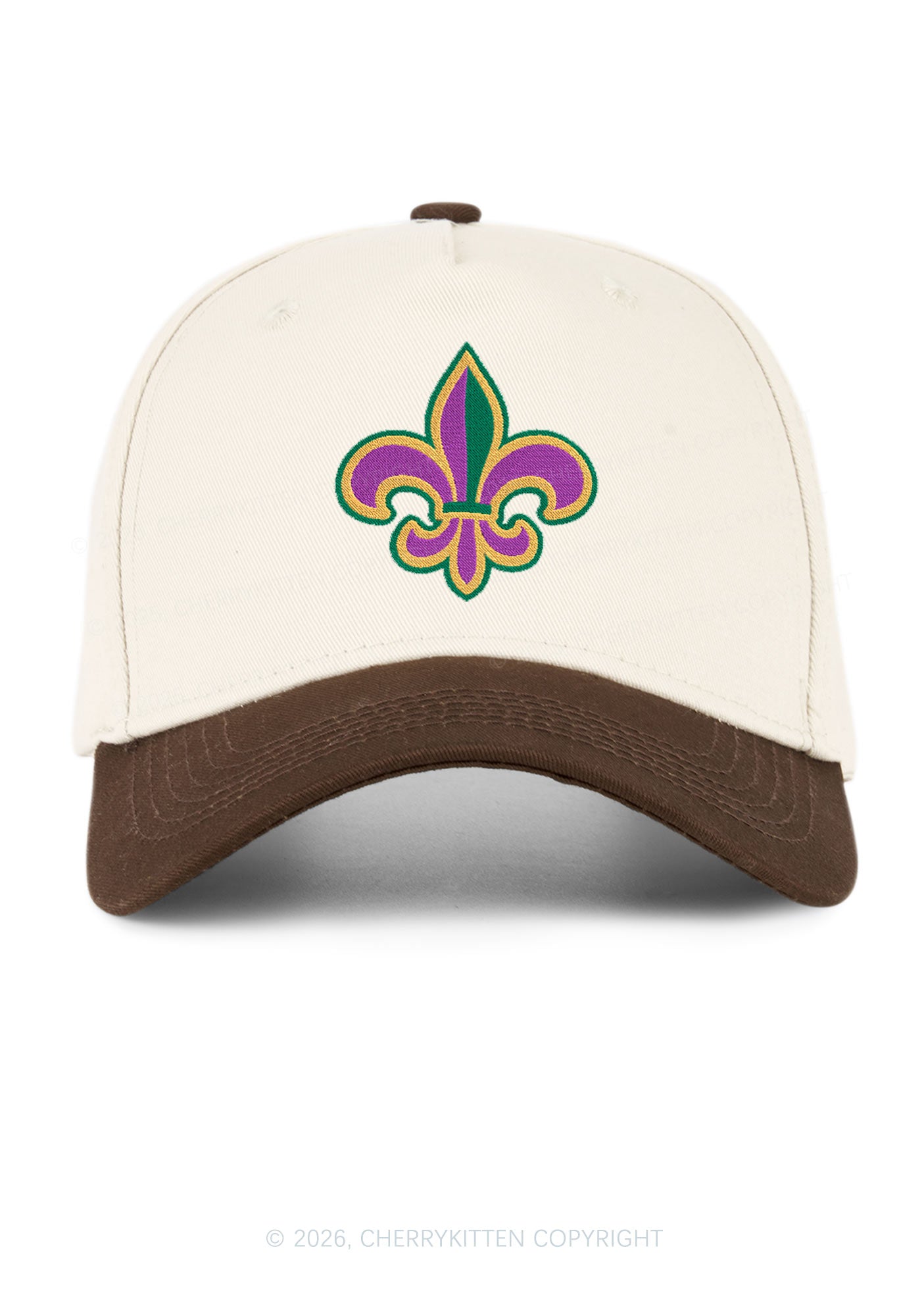 Embroidered Mardi Gras Fleur De Lis Y2K Color Block Baseball Cap Cherrykitten