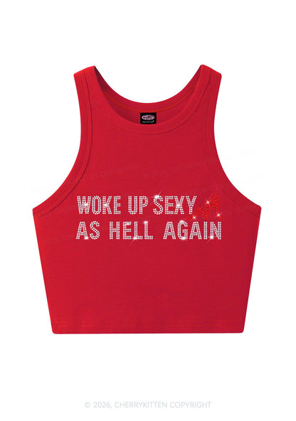 Rhinestone Woke Up Sexy Y2K Crop Tank Top Cherrykitten