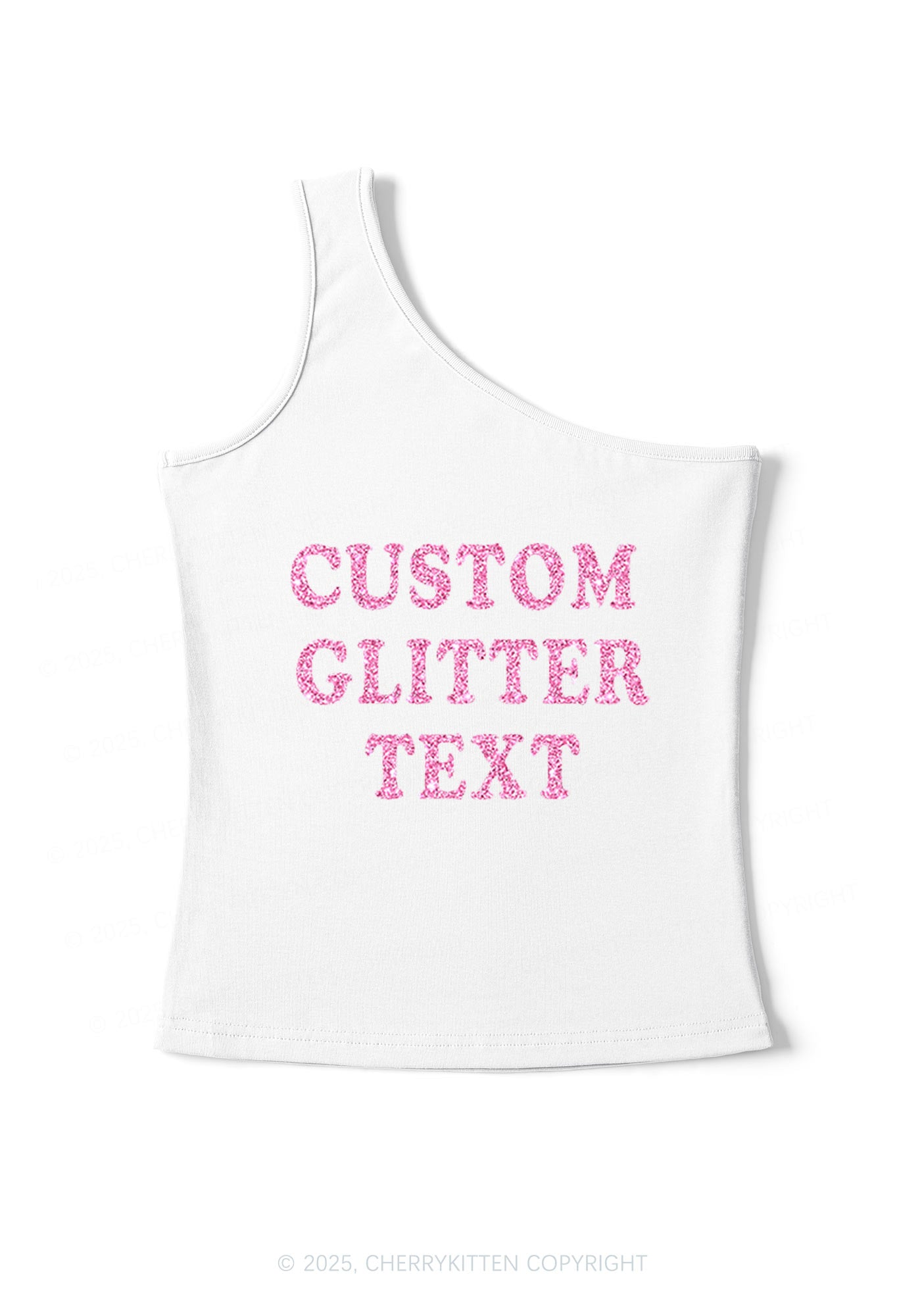 Custom Text Glitter Y2K One Shoulder Tank Top Cherrykitten