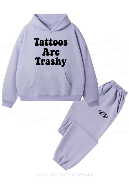 Tattoos Are Trashy Y2K Fleece Hoodie Set Cherrykitten