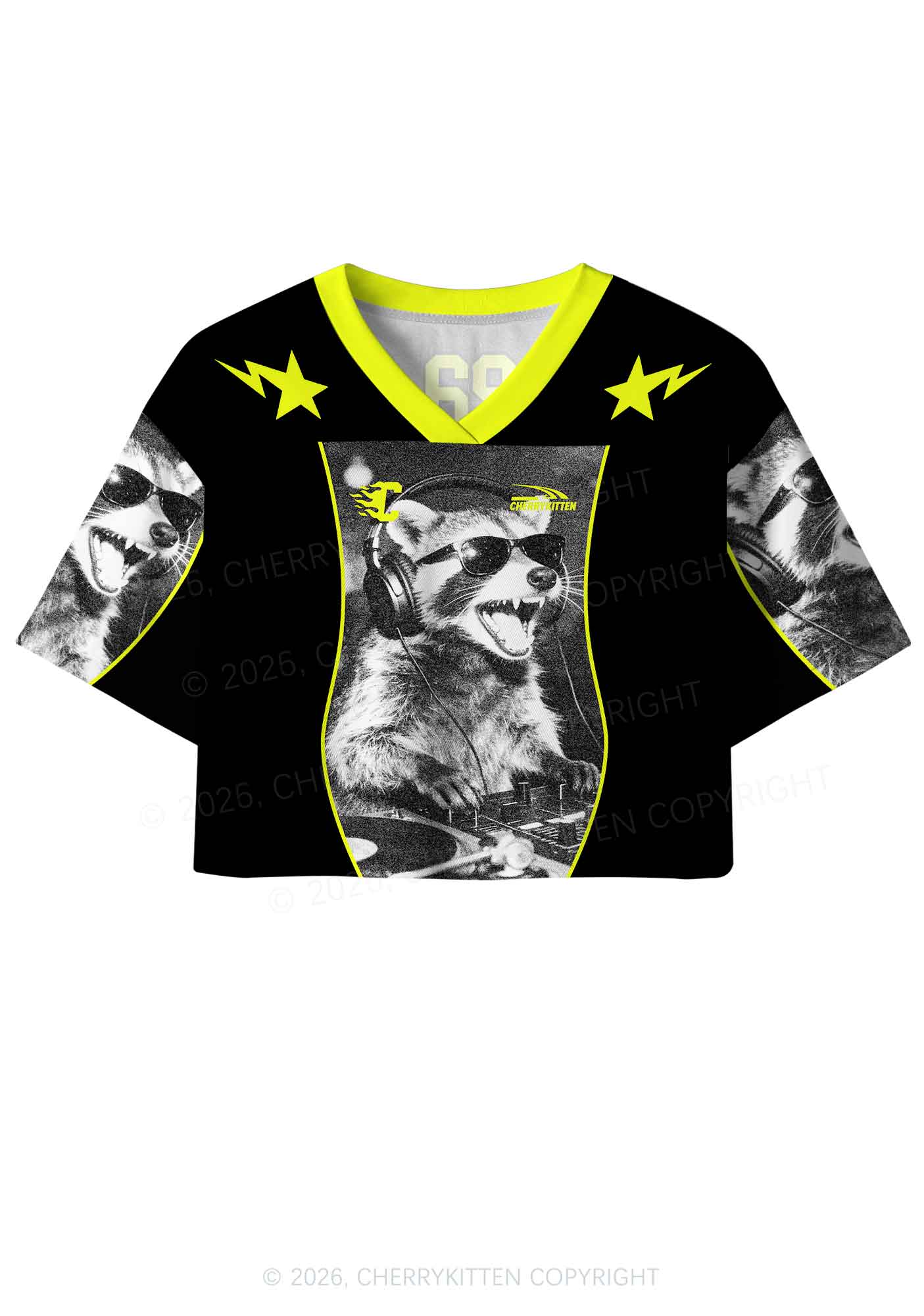 DJ Raccoon Y2K Crop Sport Jersey Shirts Cherrykitten