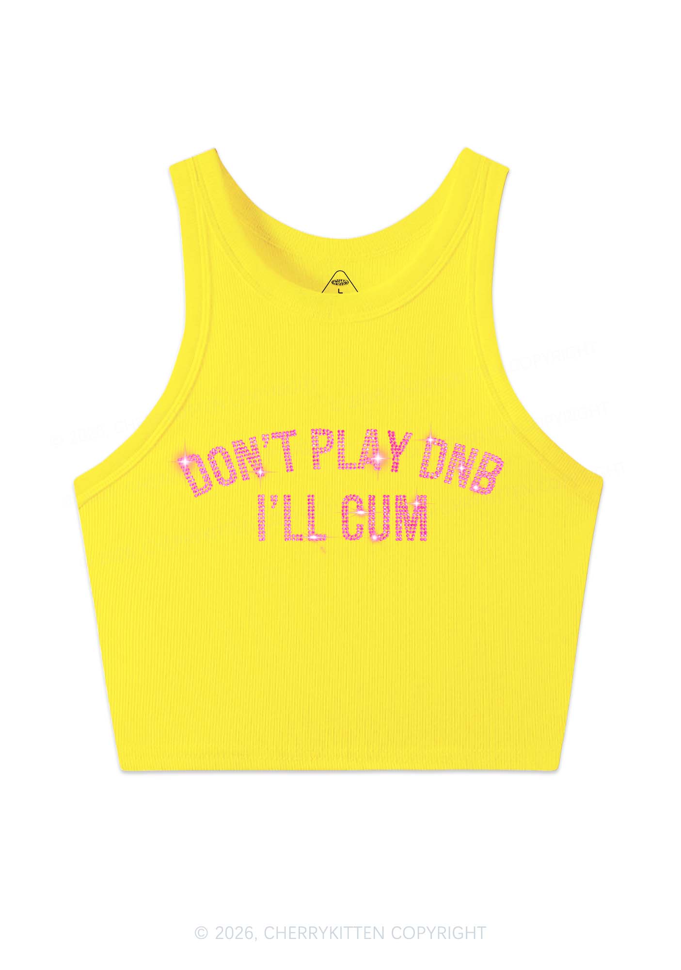 Rhinestone Dont Play DNB Y2K Crop Tank Top Cherrykitten