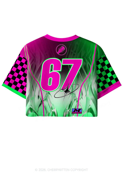 Checkered Dont Play Techno Y2K Crop Sport Jersey Shirts Cherrykitten