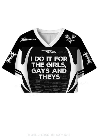 Black I Do It For The Girls Pride Y2K Crop Sport Jersey Shirts Cherrykitten