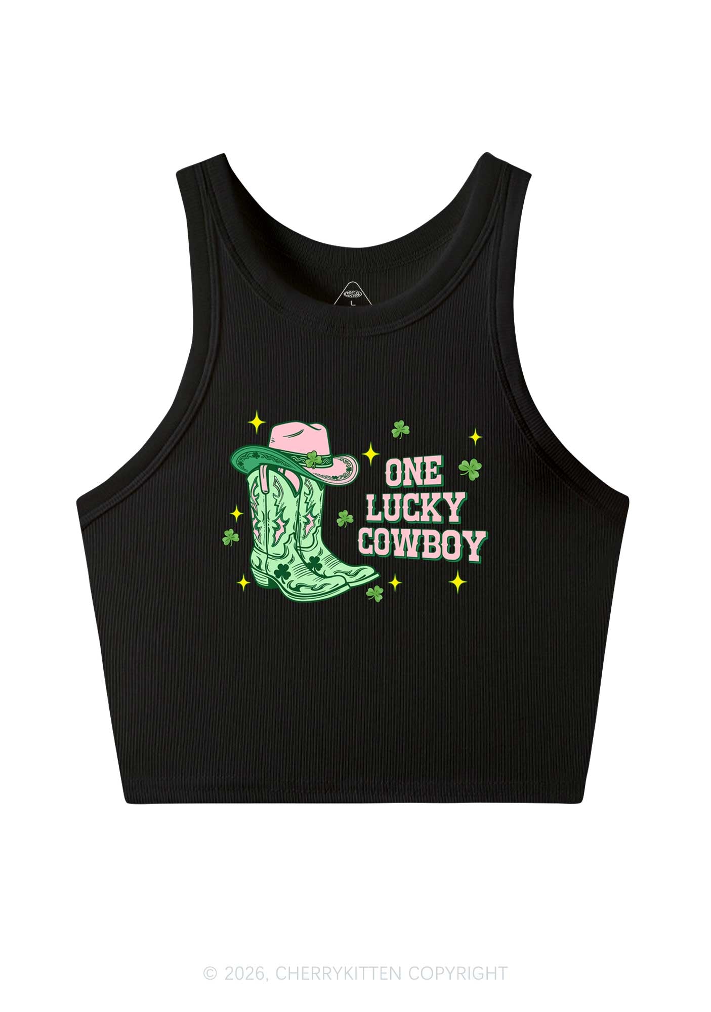 One Lucky Cowboy Boots St Patricks Y2K Crop Tank Top Cherrykitten