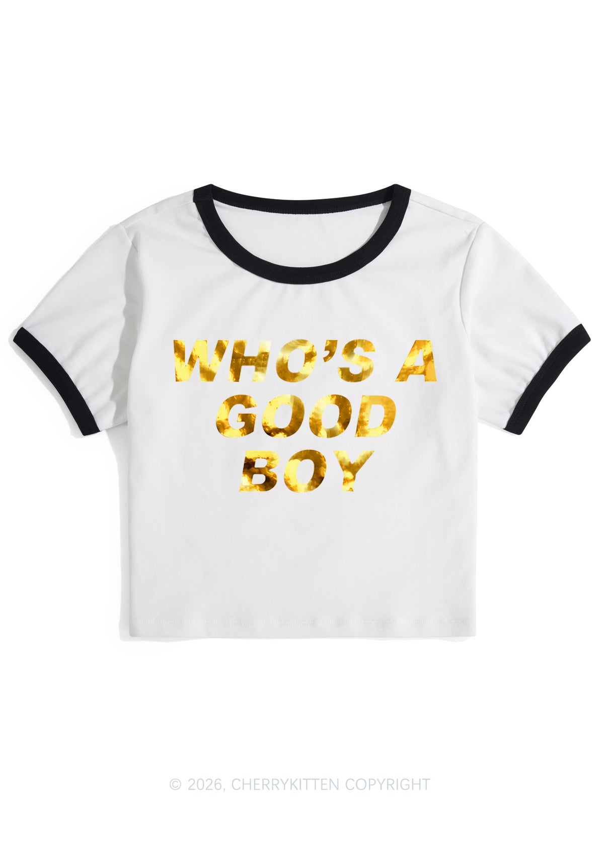 Whos A Good Boy Silver Foil Printed Y2K Ringer Tee Cherrykitten