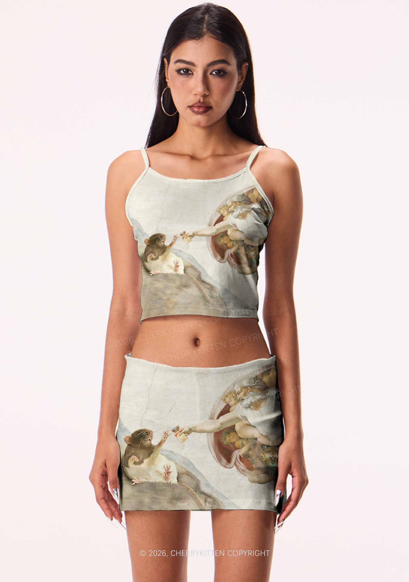 God And Rat Y2K Print Cami Crop Top Cherrykitten