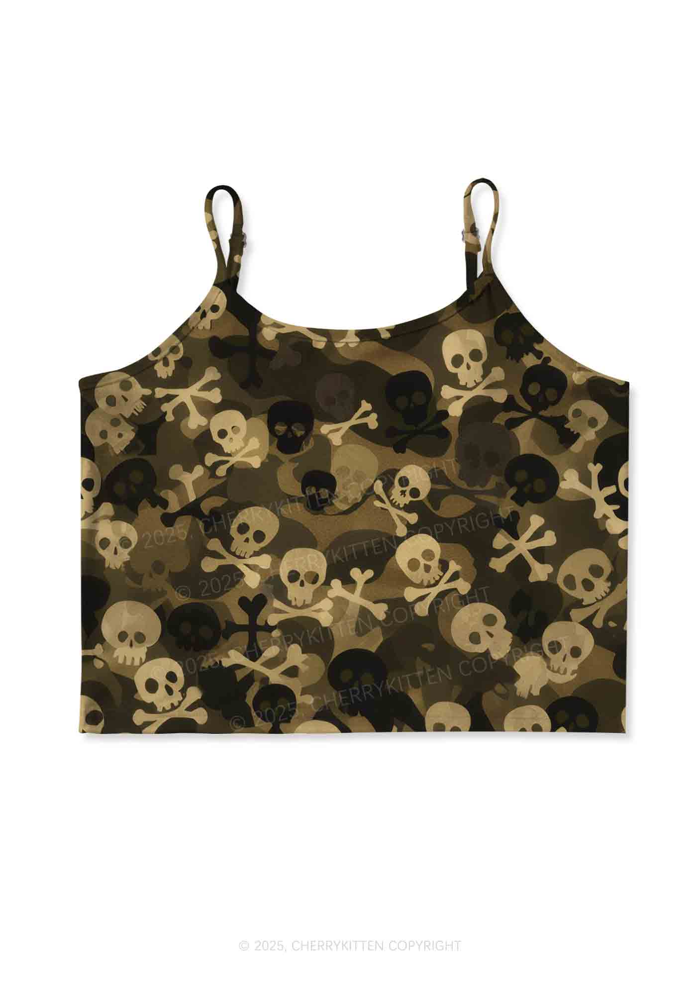 Halloween Camouflage Skulls Y2K Print Cami Crop Top Cherrykitten