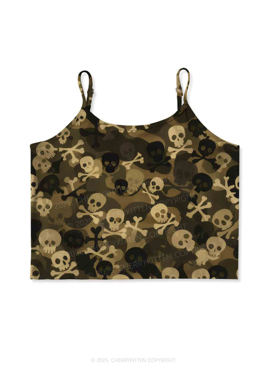 Halloween Camouflage Skulls Y2K Print Cami Crop Top Cherrykitten
