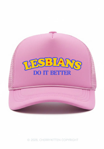Lesbians Do It Better Pride Y2K Trucker Hat Cherrykitten