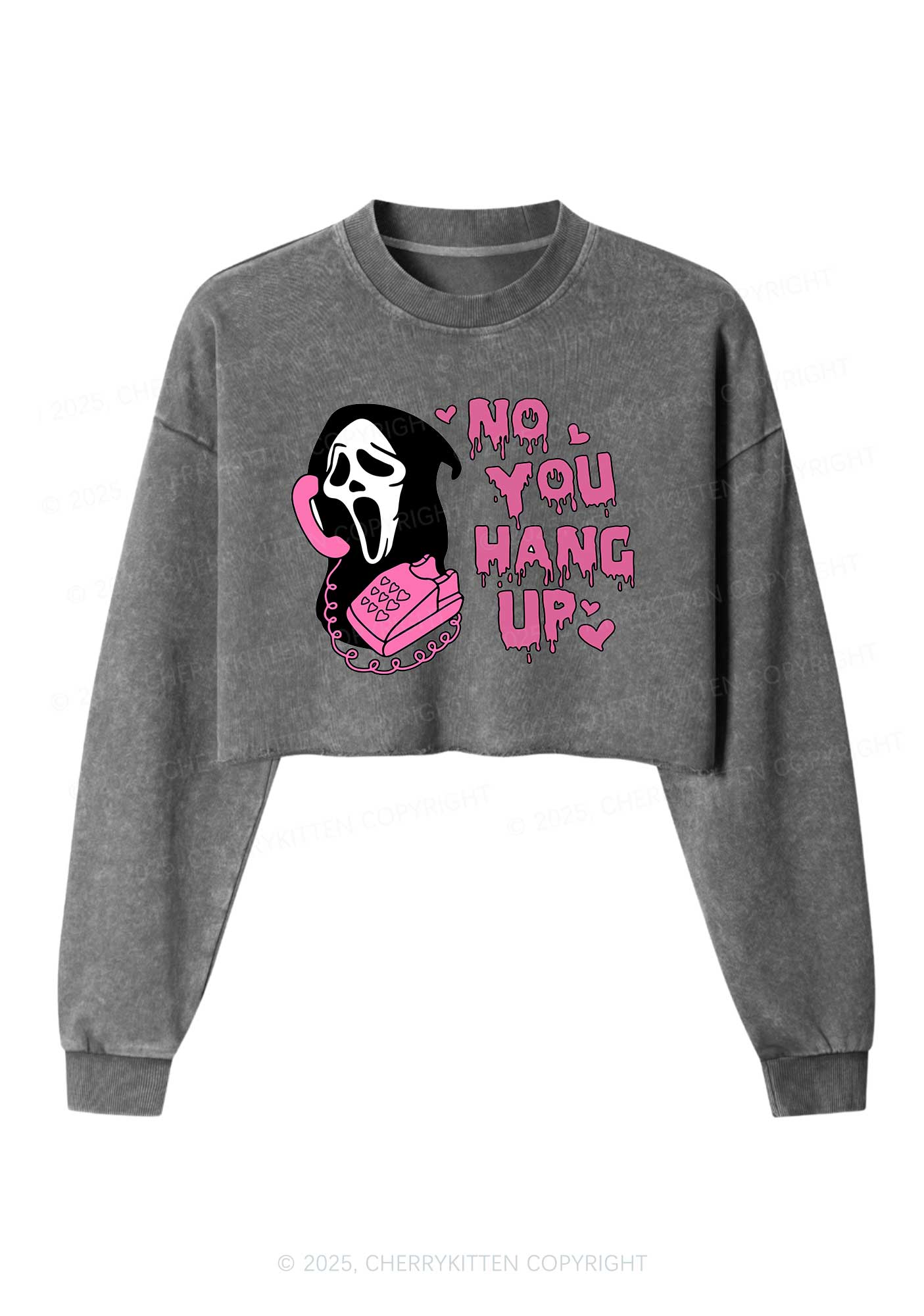 Halloween No You Hang Up Y2K Crop Washed Sweatshirts Cherrykitten