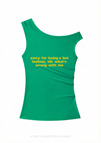 Sorry For Being Hot Lesbian Pride Y2K Off Shoulder Tank Top Cherrykitten