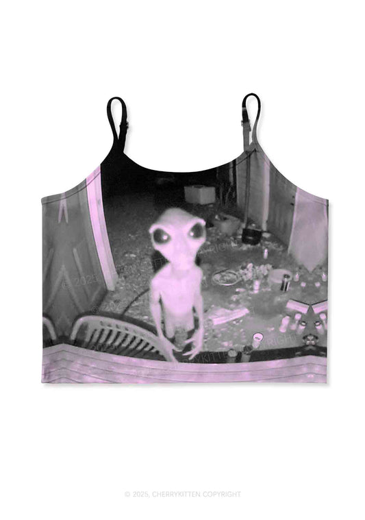 Halloween Alien Visitor Y2K Print Cami Crop Top Cherrykitten