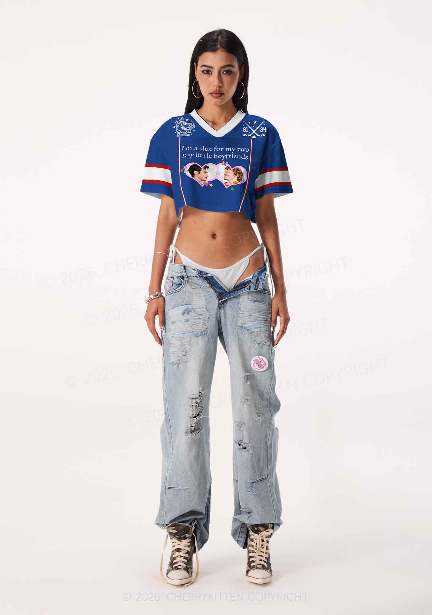 Blue Slxt For My Gay BF HR Y2K Crop Sport Jersey Shirts Cherrykitten