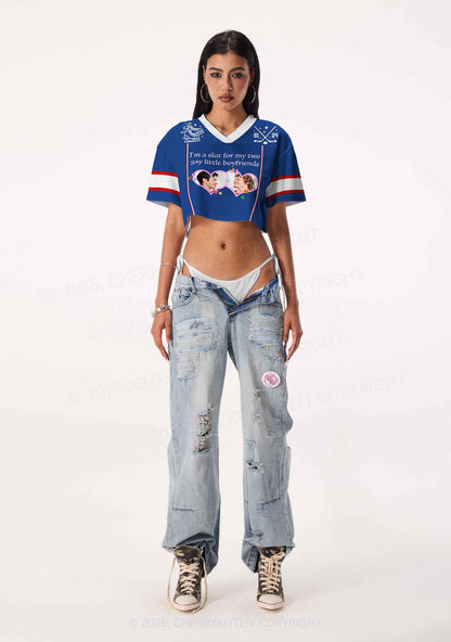 Blue Slxt For My Gay BF HR Y2K Crop Sport Jersey Shirts Cherrykitten