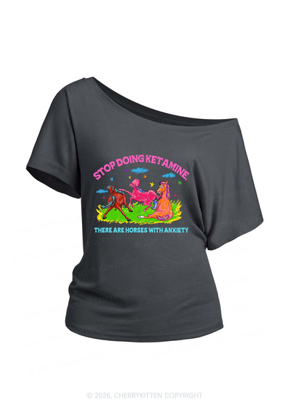 Horses With Anxiety Y2K Off Shoulder Tee Cherrykitten
