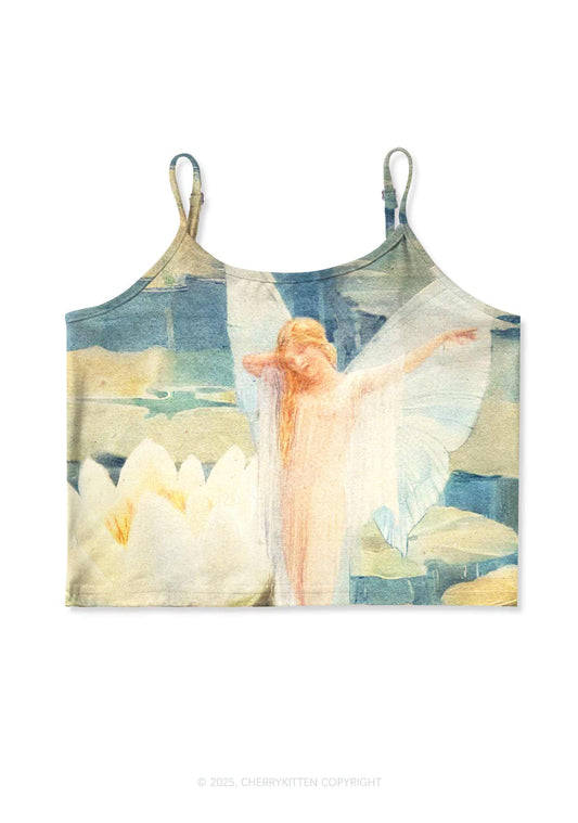 Lotus Fairy Y2K Print Cami Crop Top Cherrykitten