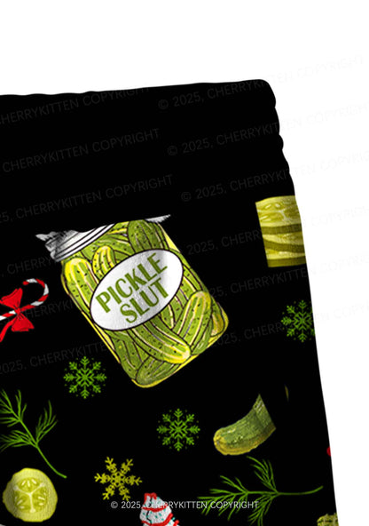 Christmas Black Santa Pickle Y2K Fleece Long Sleeve Pajama Set Cherrykitten