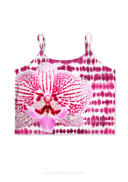 Pink Orchid Dewdrops Y2K Print Cami Crop Top Cherrykitten