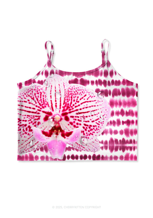 Pink Orchid Dewdrops Y2K Print Cami Crop Top Cherrykitten