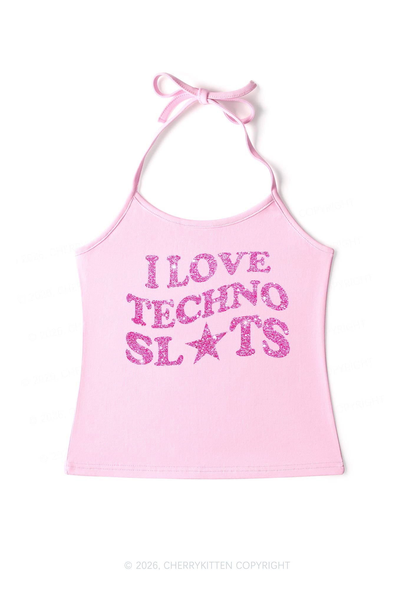 Glitter I Love Techno Slxts Y2K Halter Neck Cami Cherrykitten