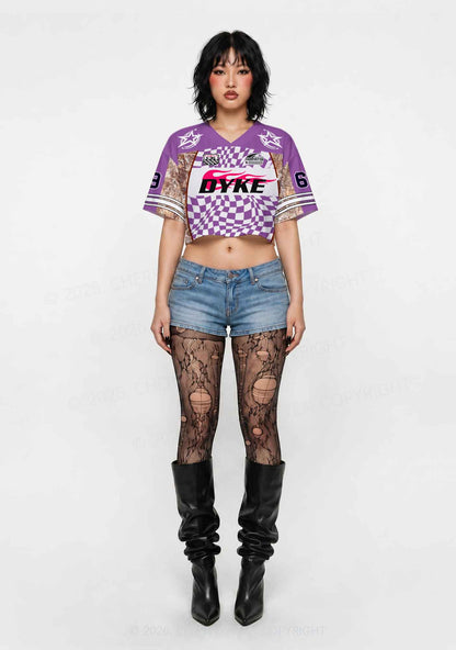 Purple Plaid Dyke Pride Y2K Crop Sport Jersey Shirts Cherrykitten