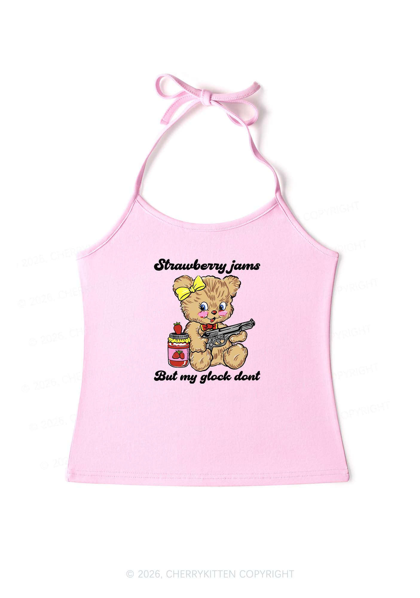 Strawberry Jams Bear Y2K Halter Neck Cami Cherrykitten
