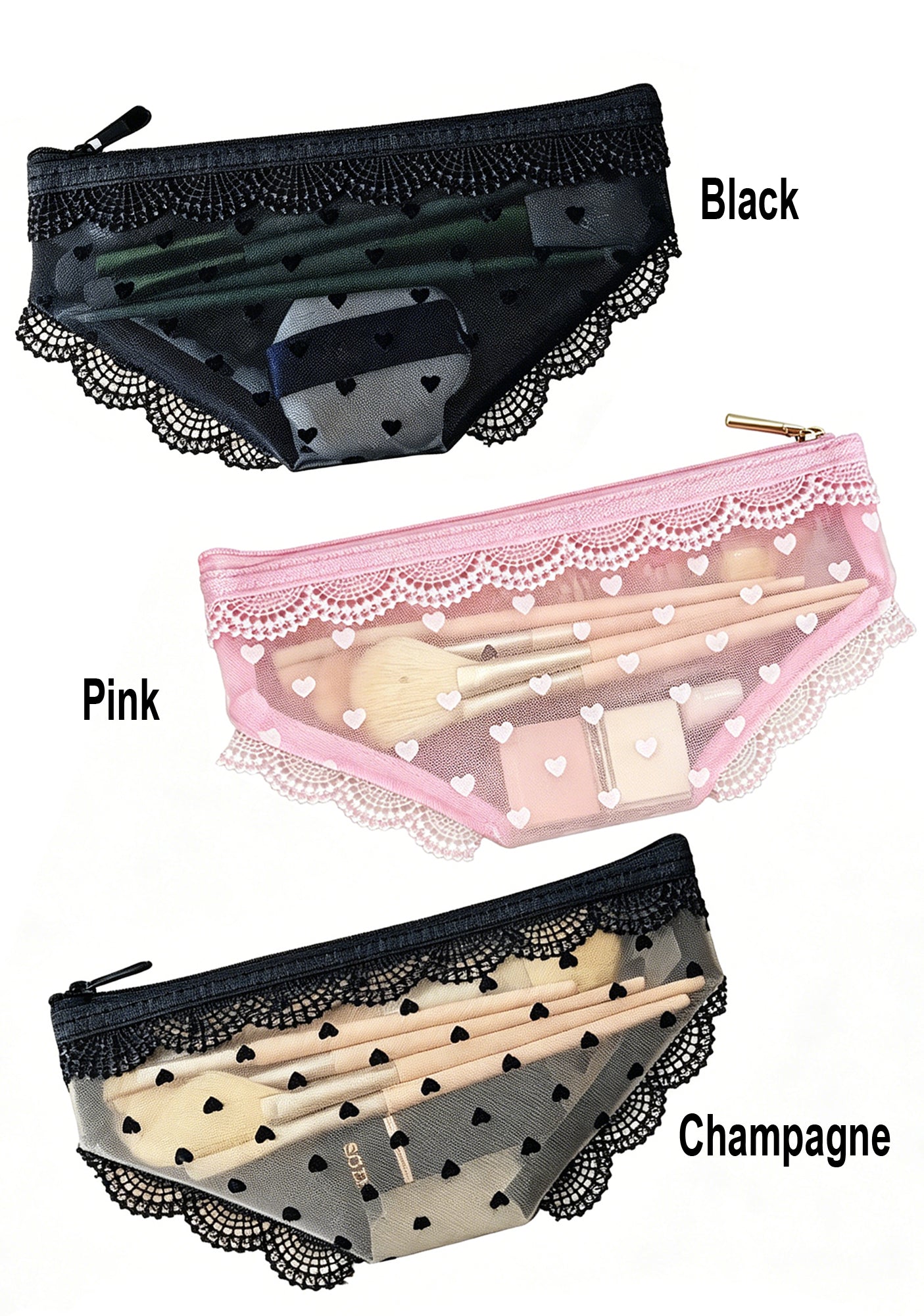 Briefs Shape Y2K Mesh Lace Trim Cosmetic Pouch Cherrykitten