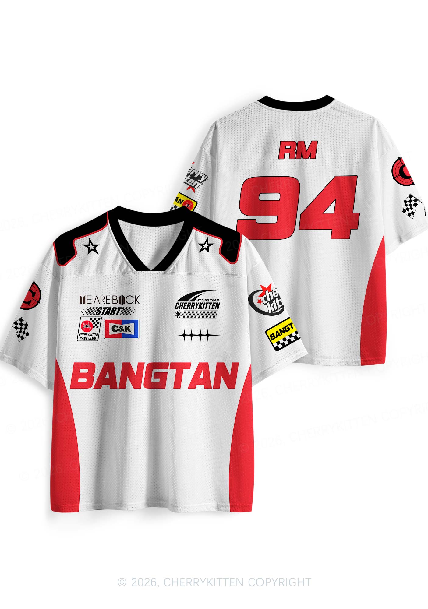 White Korean Boys Y2K Sport Jersey Shirts Cherrykitten