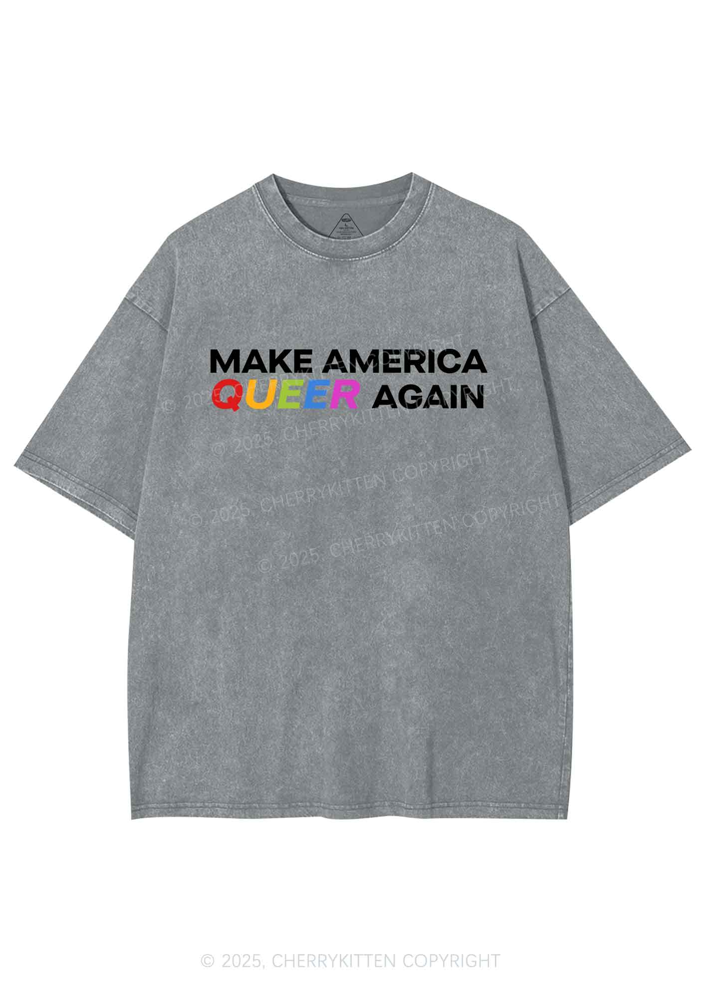 Make America Queer Again Pride Y2K Shirts Washed Tee Cherrykitten