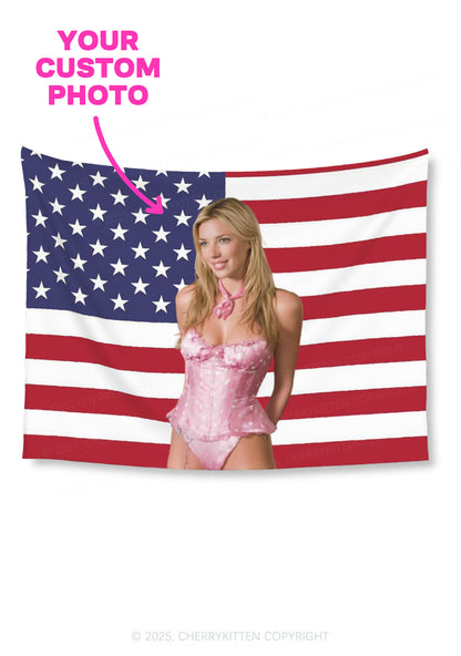 Custom Portrait American Flag Y2K Tapestry Cherrykitten