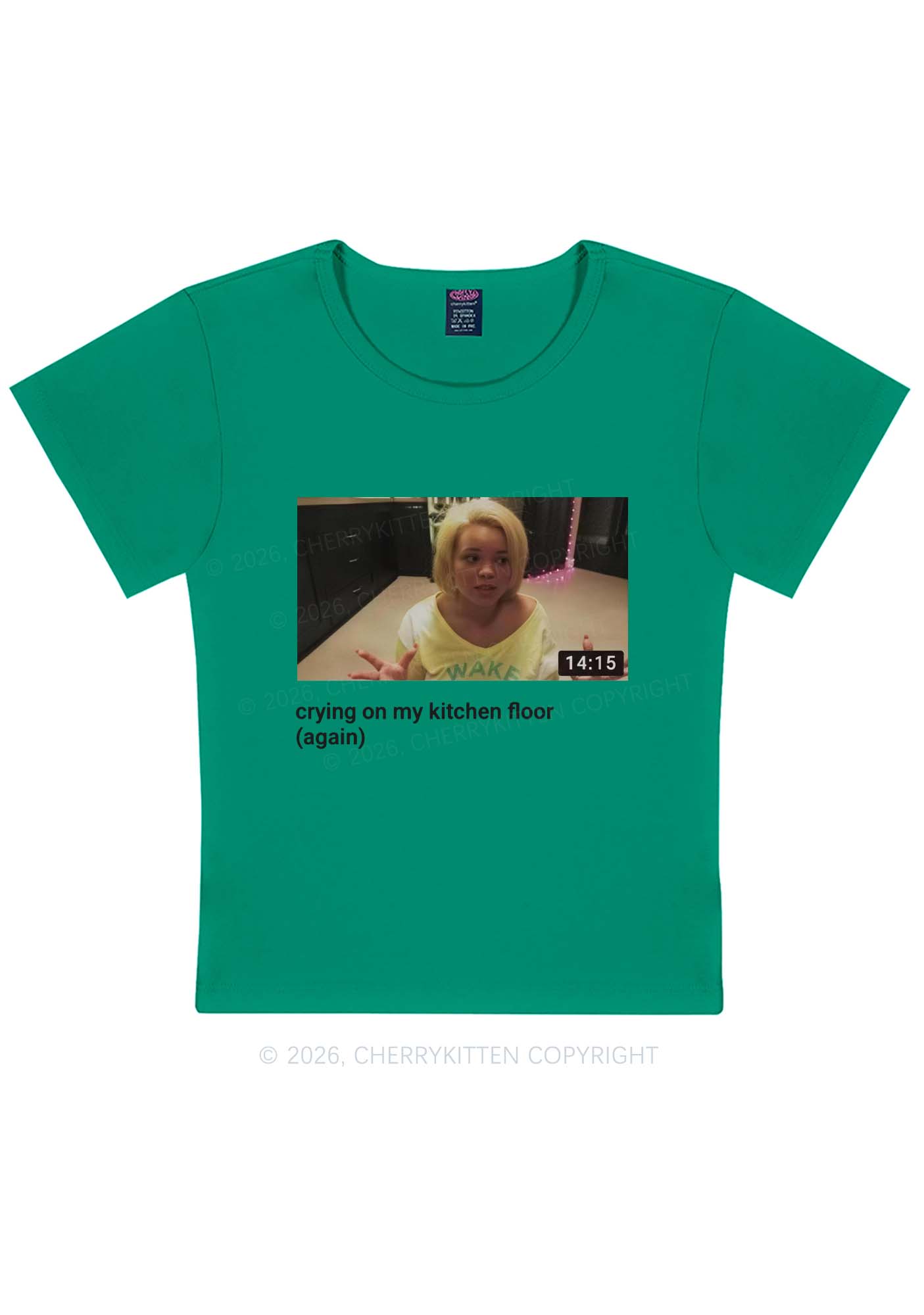 Crying On Kitchen Floor Y2K Baby Tee Cherrykitten