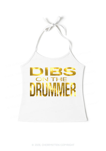 Dibs On The Drummer Silver Foil Printed Y2K Halter Neck Cami Cherrykitten