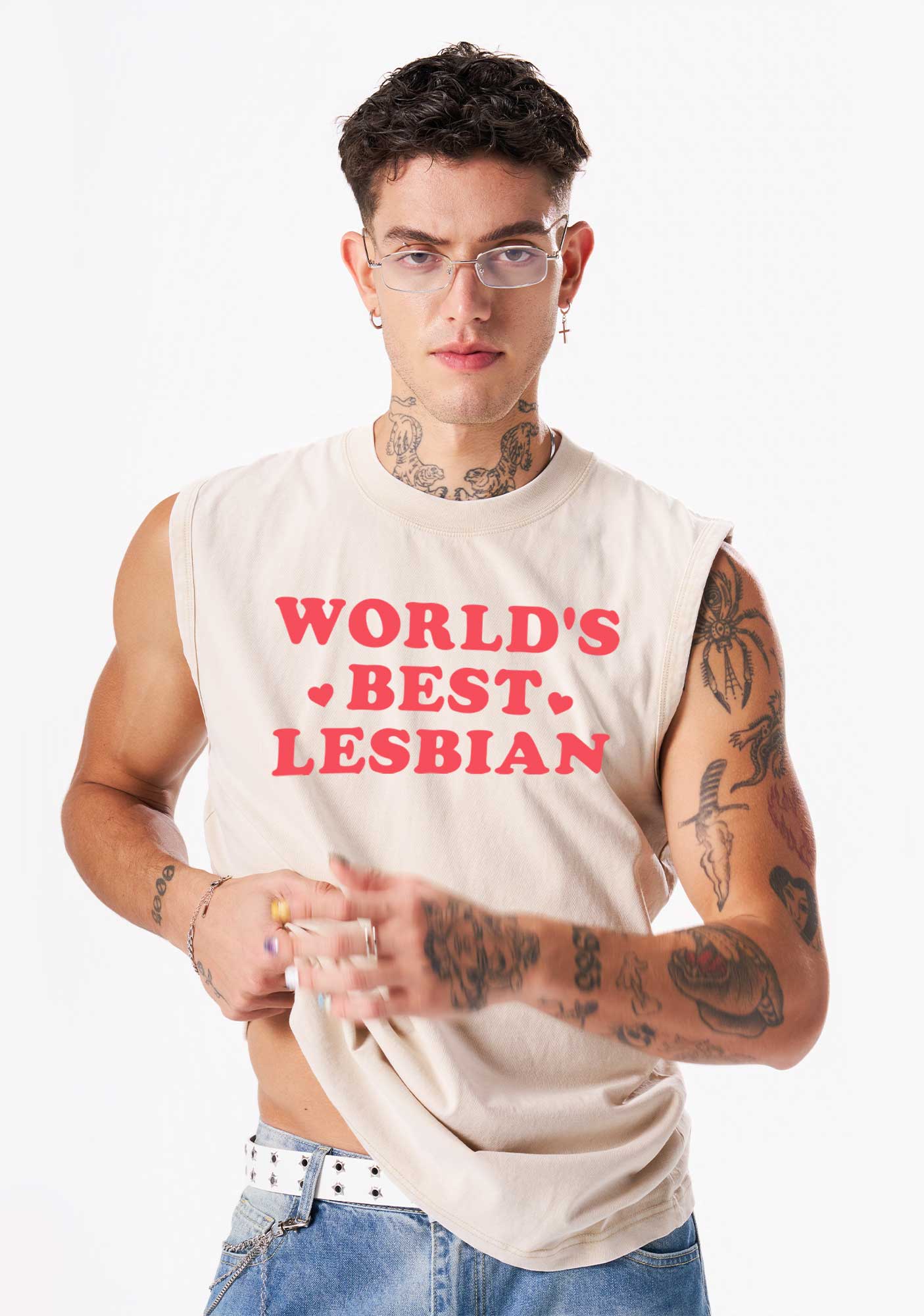 Worlds Best Lesbian Pride Y2K Washed Muscle Tank Cherrykitten