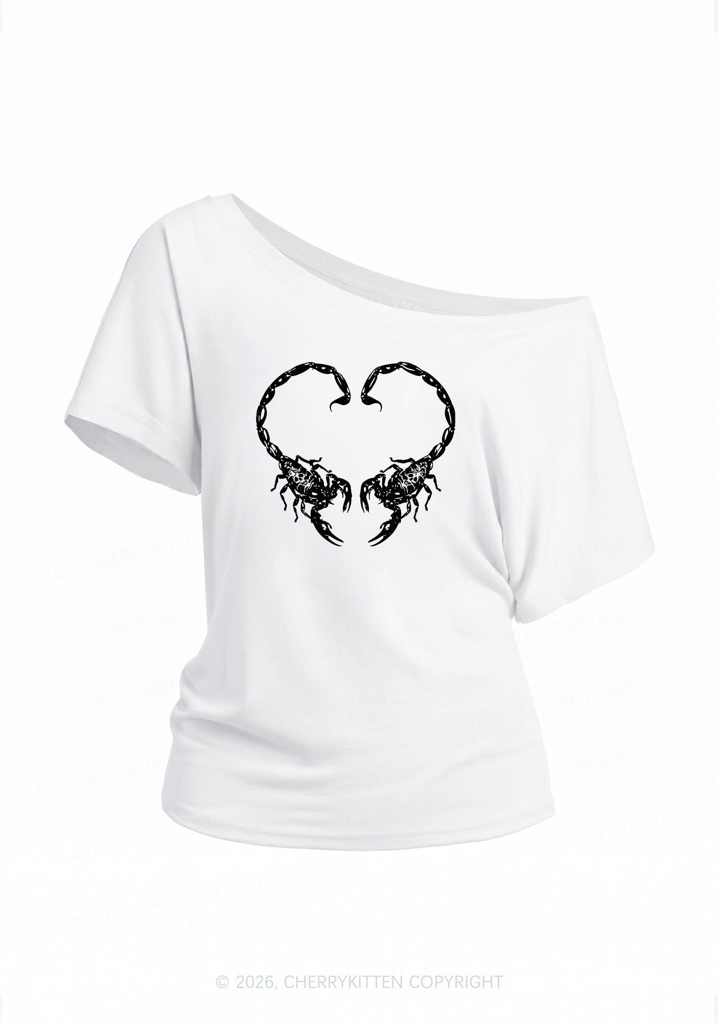 Skull Scorpion Heart Y2K Off Shoulder Tee Cherrykitten