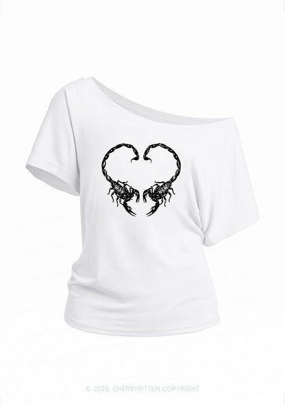 Skull Scorpion Heart Y2K Off Shoulder Tee Cherrykitten