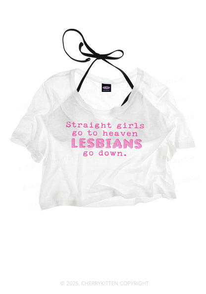 Lesbians Go Down Pride Y2K Sheer Crop Tee Cherrykitten